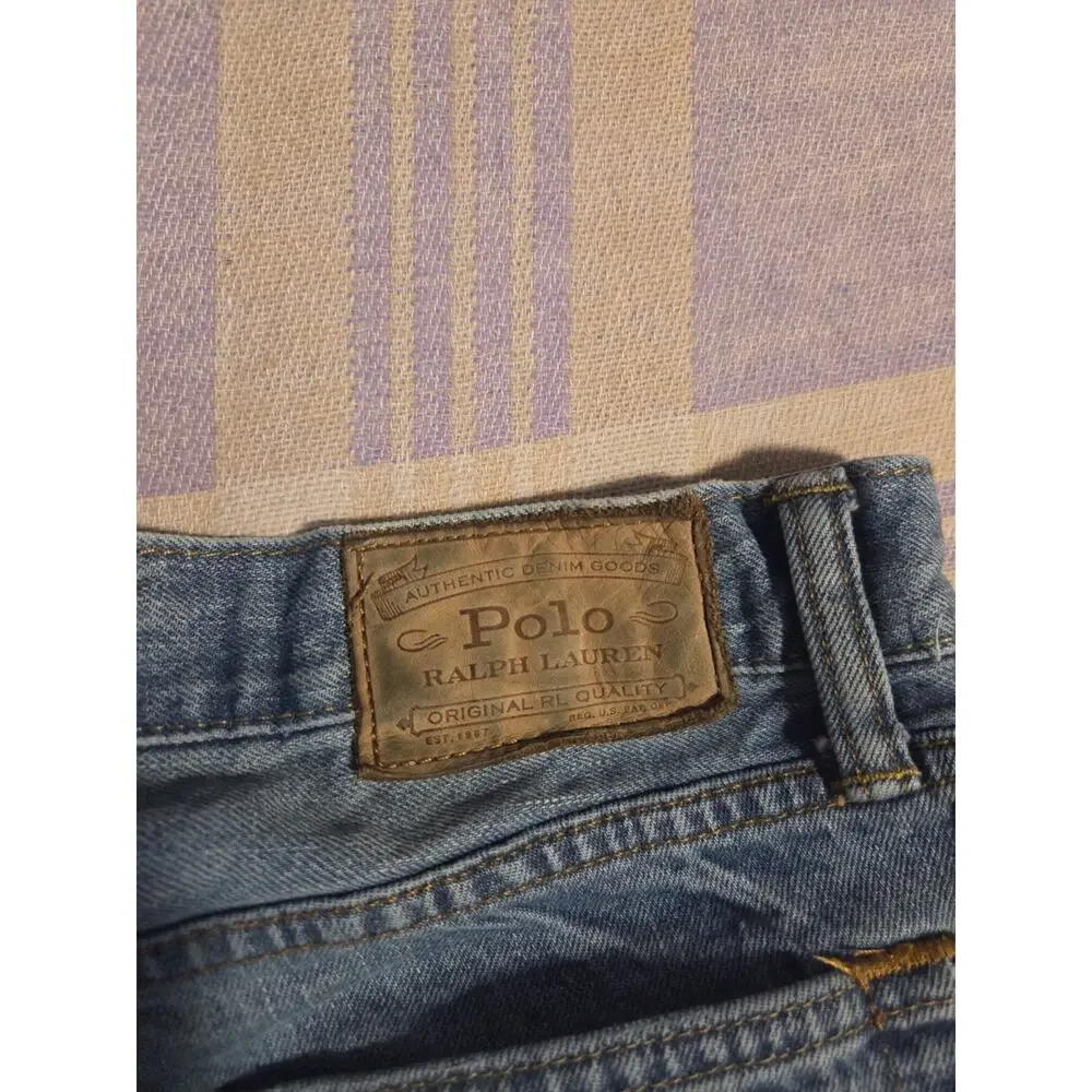 Polo Ralph Lauren Mens Varick Slim Straight Distressed Embroidered Patched Jeans